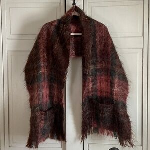 Scottish Mohair Shawl with pockets Stunning plaid pink brown and green